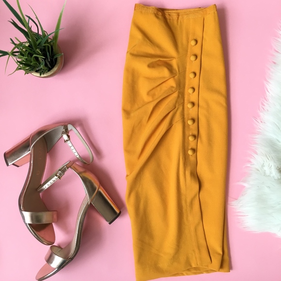 New York & Company Dresses & Skirts - NY& CO Button Detail Golden Yellow Pencil Skirt